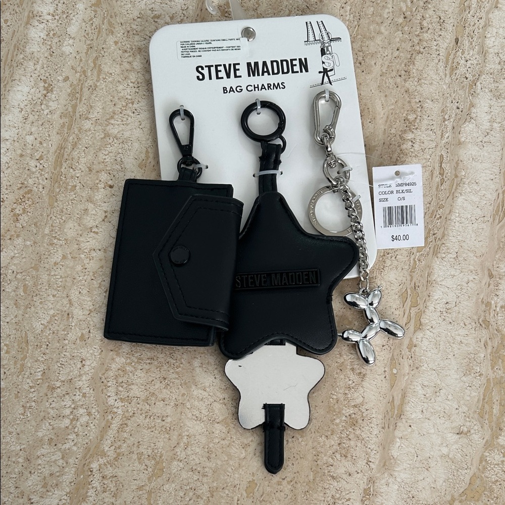NEW 🆕 lot of three Steve Madden Black and Silver Bag Charms